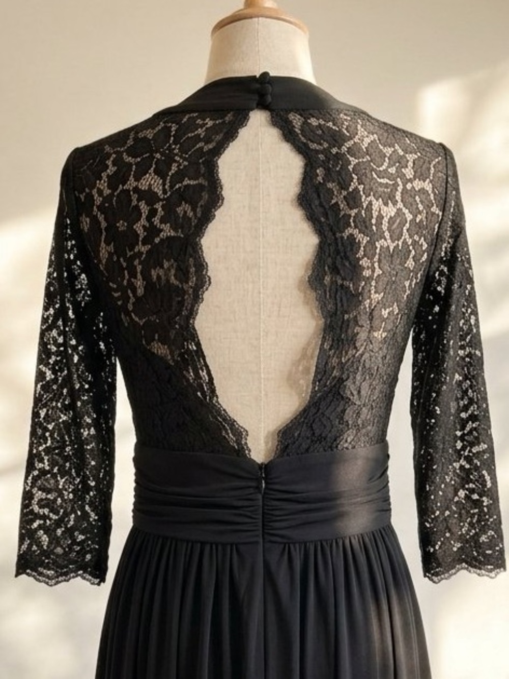 Temperley London Black Lace Open Back Ruched Skater Dress US 8